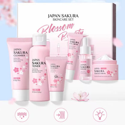 Sakura Facial Cleaner Korean Face Serum anti Acne Peeling Gel Moisturize Fade Dark Circles Eye Cream Skin Care Set Women Gift