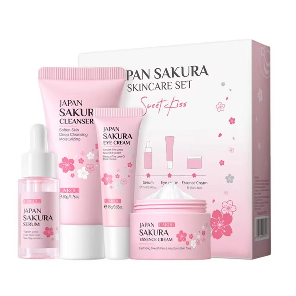 Sakura Facial Cleaner Korean Face Serum anti Acne Peeling Gel Moisturize Fade Dark Circles Eye Cream Skin Care Set Women Gift