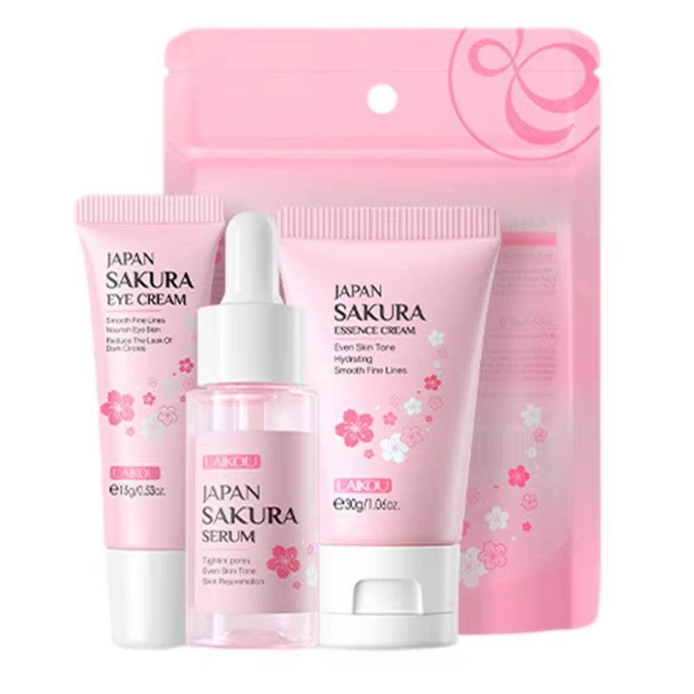 Sakura Facial Cleaner Korean Face Serum anti Acne Peeling Gel Moisturize Fade Dark Circles Eye Cream Skin Care Set Women Gift